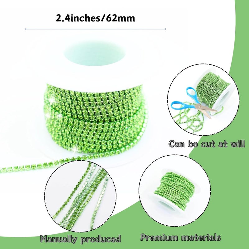 PEARLY JUN 10 Yards Green Rhinestone Chain Peridot Rhinestone Trim Crystal Artificial Stone Trim Cup Chain SS6 2mm Color Plated Cup Stitch Costume Decoration - Image 2